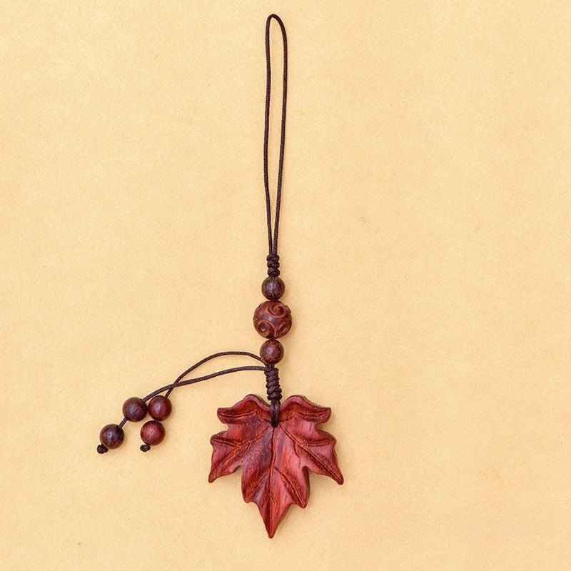 red sandalwood Wood Maple Leaf Keychain Pendant - Handcrafted Nature - Inspired Phone Charm - STAR8S