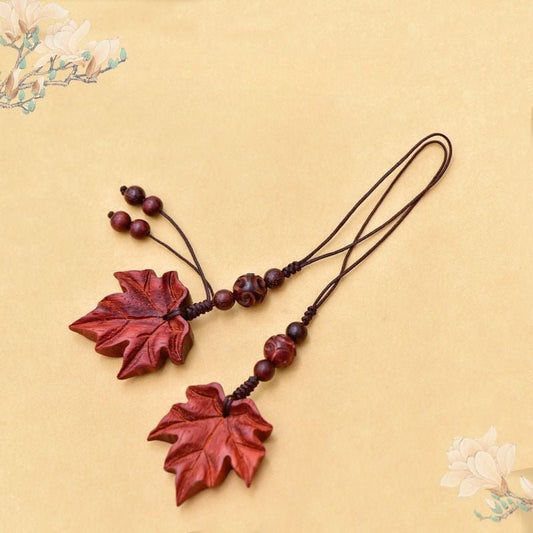 red sandalwood Wood Maple Leaf Keychain Pendant - Handcrafted Nature - Inspired Phone Charm - STAR8S