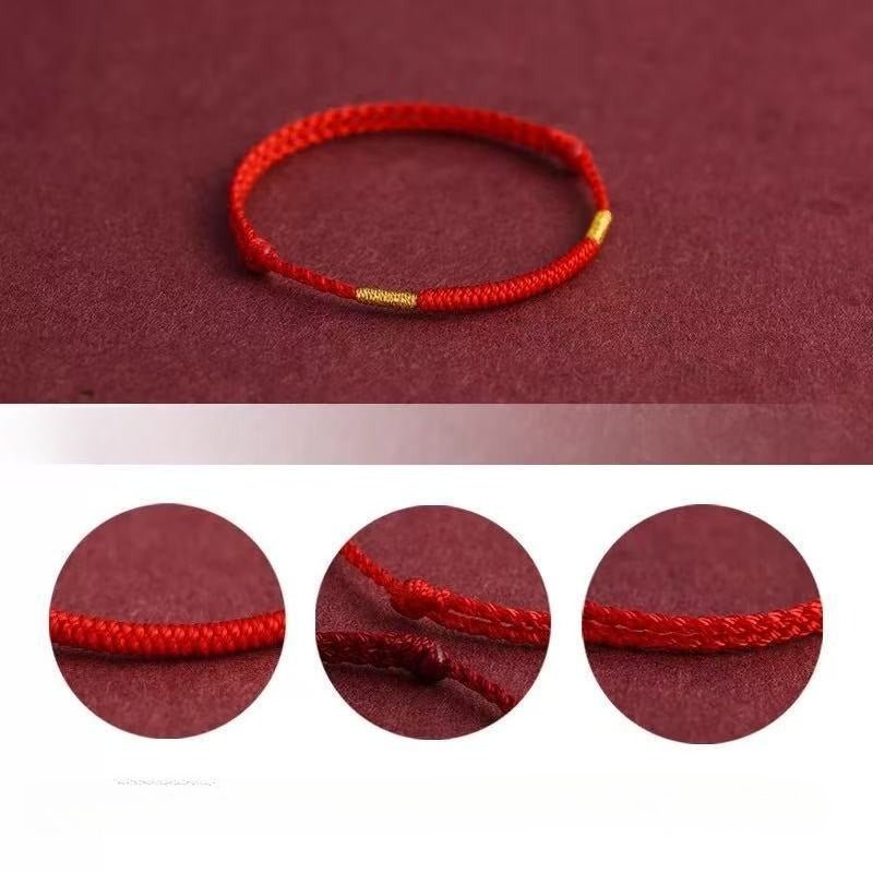 Red String Bracelet & Anklet with Gold Knot | Handmade Simple Circle for Good Luck & Safety - STAR8S