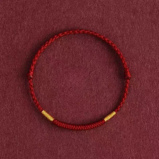Red String Bracelet & Anklet with Gold Knot | Handmade Simple Circle for Good Luck & Safety - STAR8S