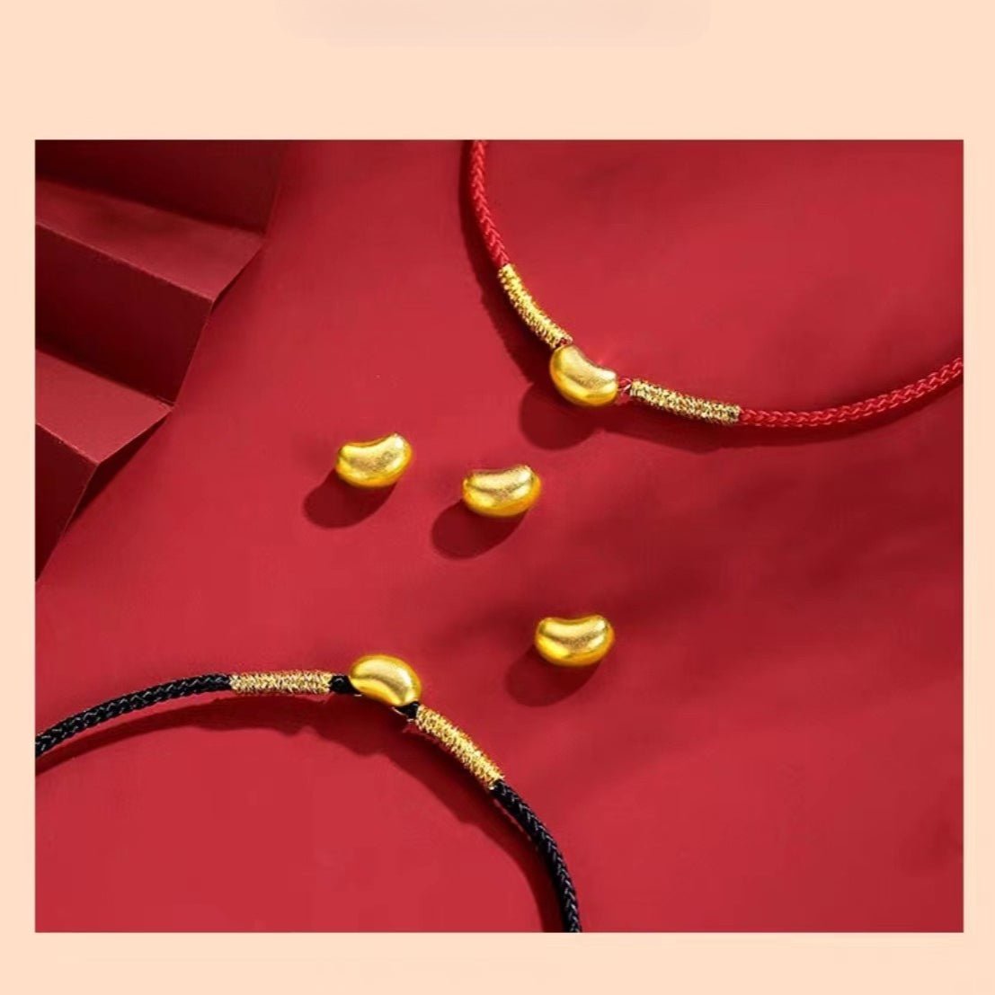 red string bracelet - couple love knot bracelet with gold - plated copper bean charm - star8s