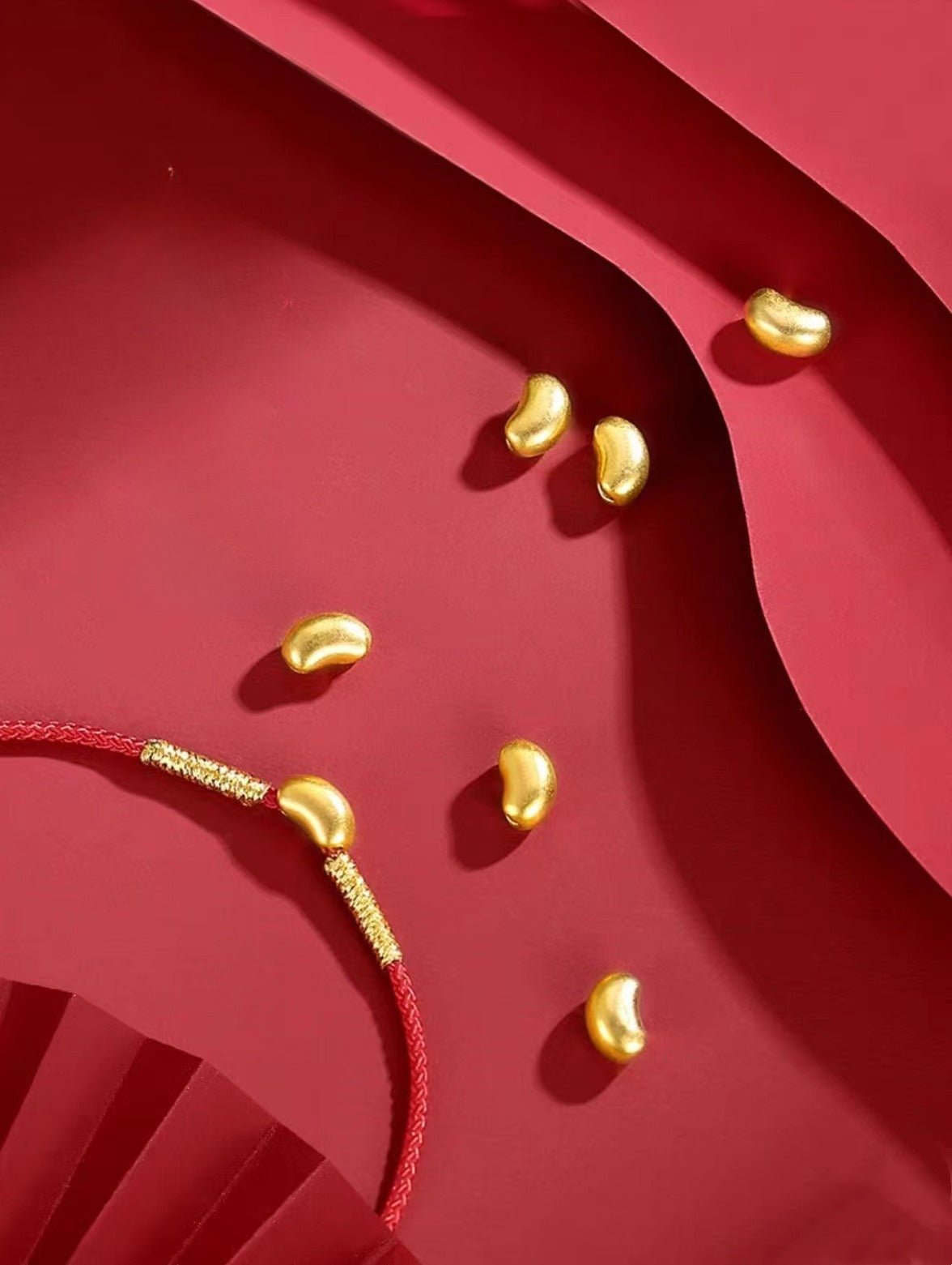 red string bracelet - couple love knot bracelet with gold - plated copper bean charm - star8s