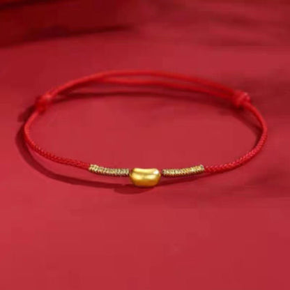 Red String Bracelet - Couple Love Knot Bracelet with Gold - Plated Copper Bean Charm - STAR8S