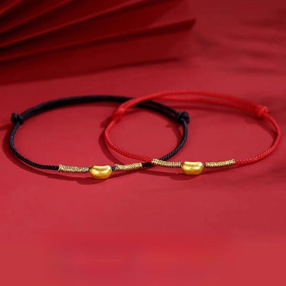 Red String Bracelet - Couple Love Knot Bracelet with Gold - Plated Copper Bean Charm - STAR8S
