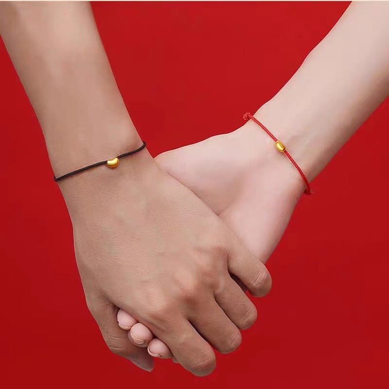red string bracelet - couple love knot bracelet with gold - plated copper bean charm - star8s