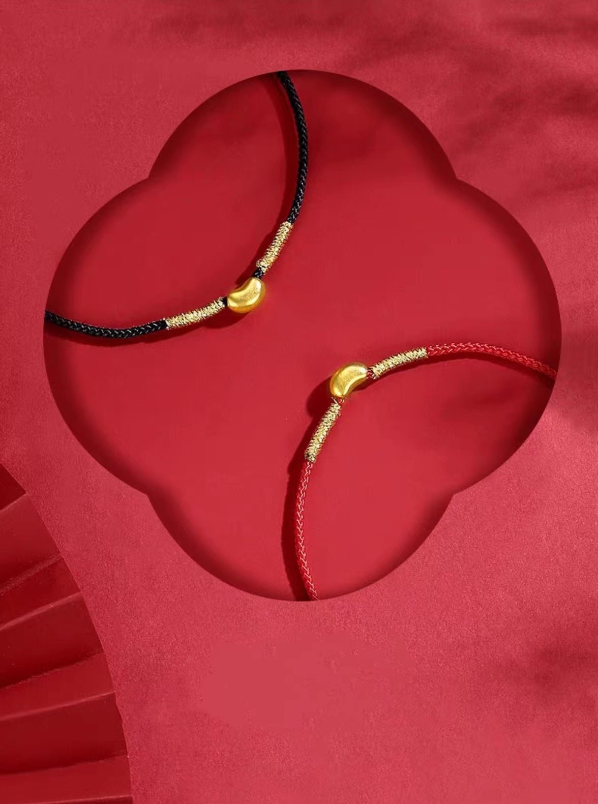 Red String Bracelet - Couple Love Knot Bracelet with Gold - Plated Copper Bean Charm - STAR8S