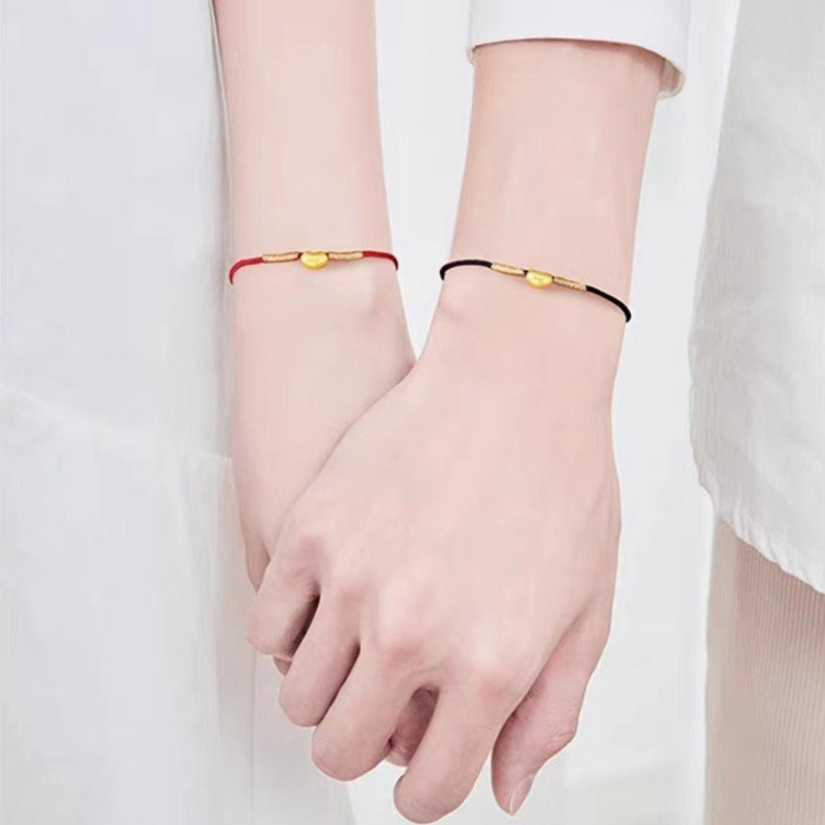 red string bracelet - couple love knot bracelet with gold - plated copper bean charm - star8s