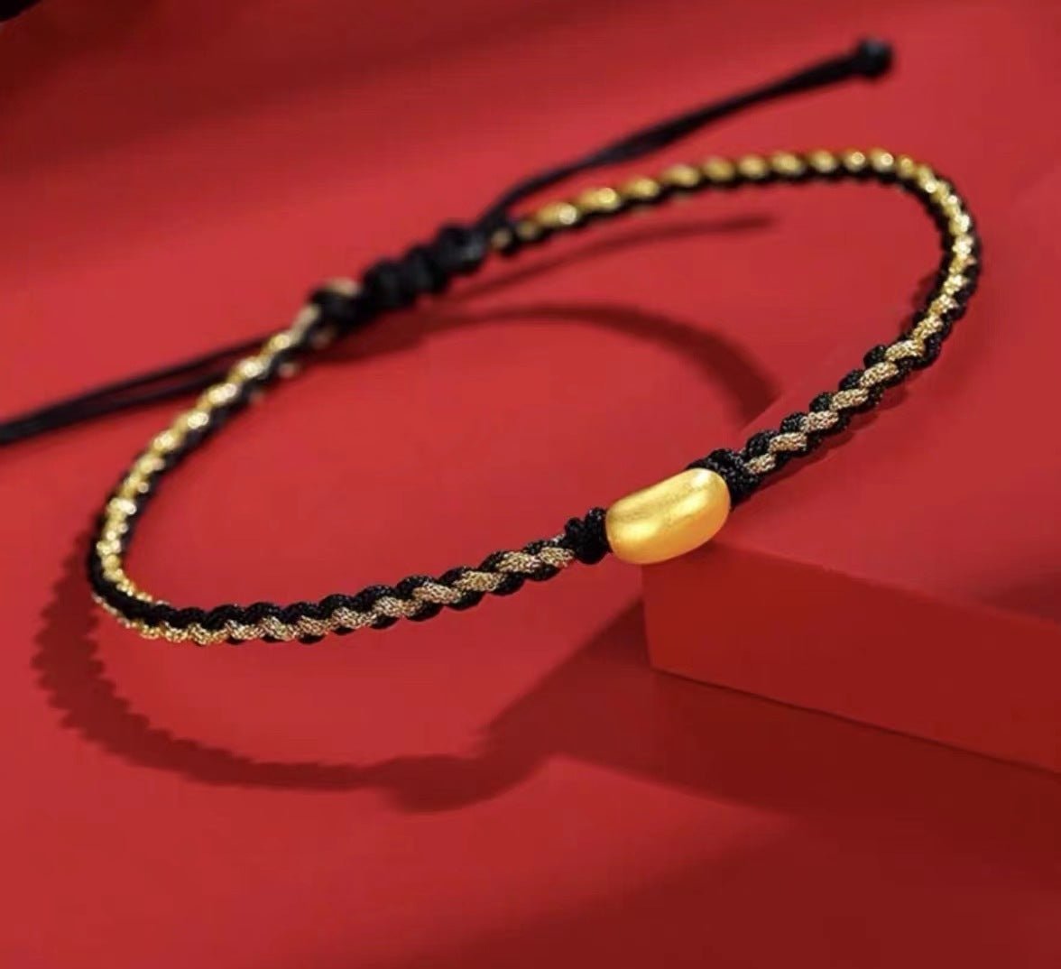 red string bracelet - couple love knot bracelet with gold - plated copper bean charm - star8s
