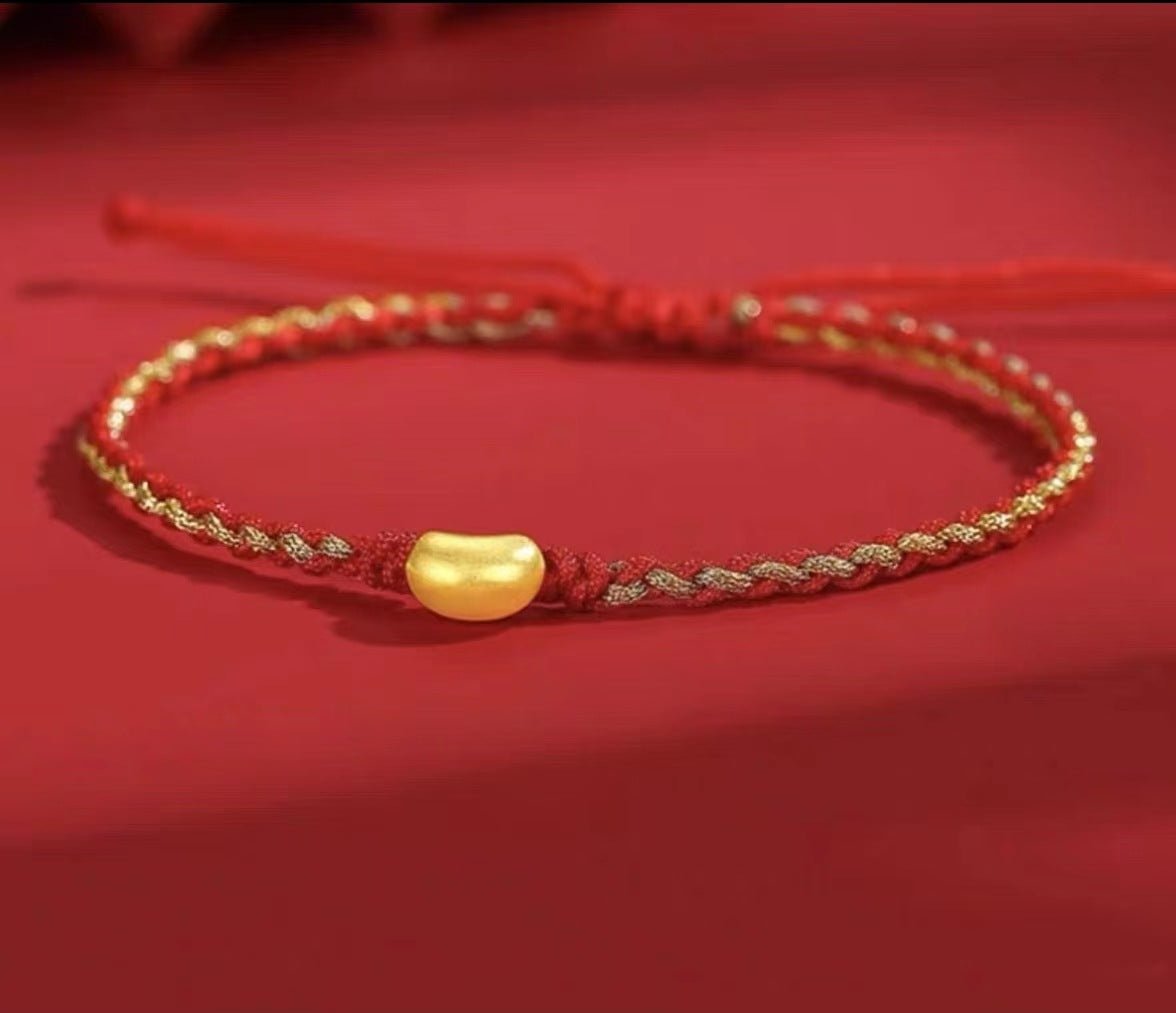 Red String Bracelet - Couple Love Knot Bracelet with Gold - Plated Copper Bean Charm - STAR8S