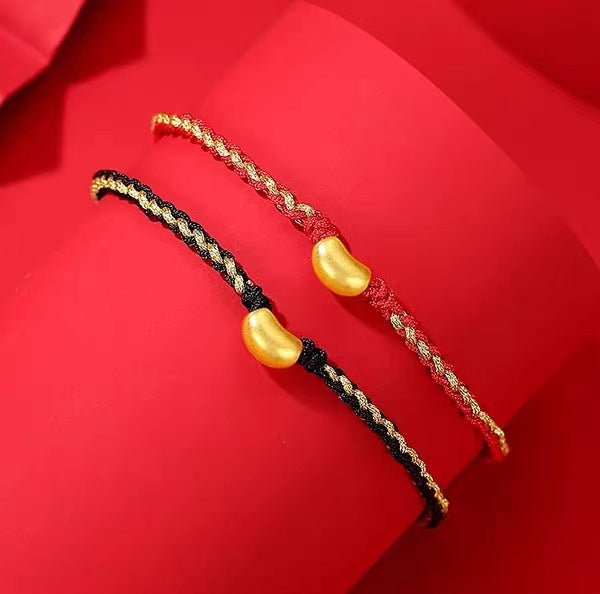 Red String Bracelet - Couple Love Knot Bracelet with Gold - Plated Copper Bean Charm - STAR8S
