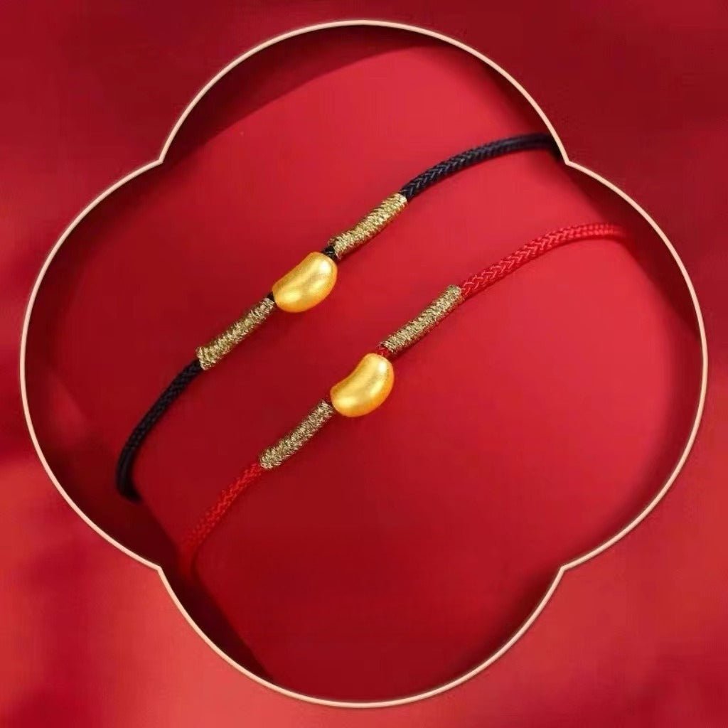 Red String Bracelet - Couple Love Knot Bracelet with Gold - Plated Copper Bean Charm - STAR8S