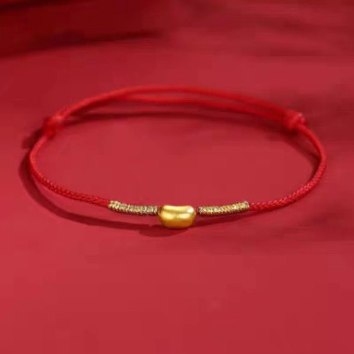Red String Bracelet - Couple Love Knot Bracelet with Gold - Plated Copper Bean Charm - STAR8S
