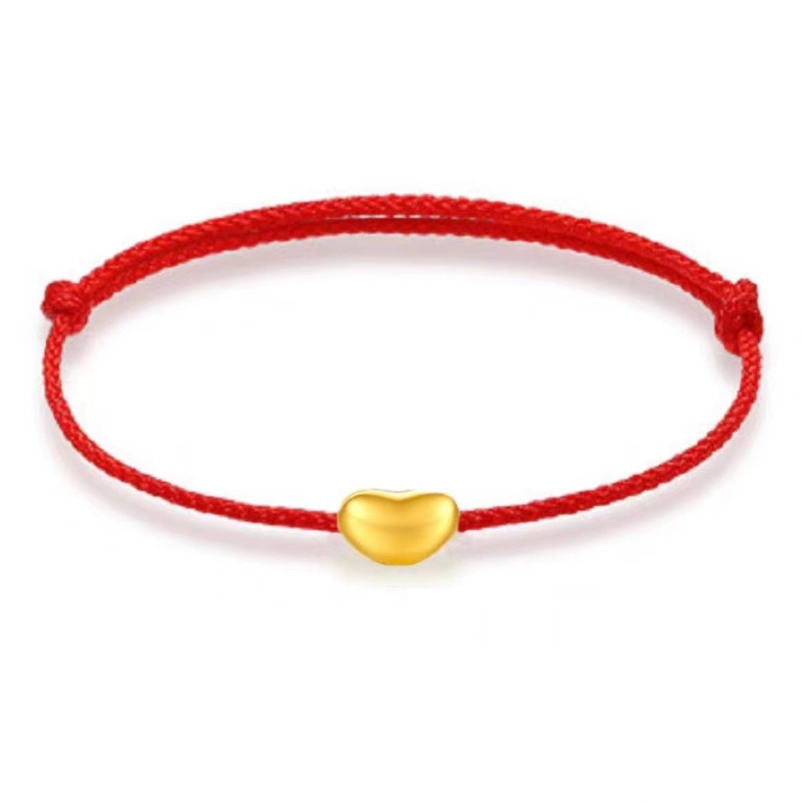 Red String Bracelet - Couple Love Knot Bracelet with Gold - Plated Copper Bean Charm - STAR8S
