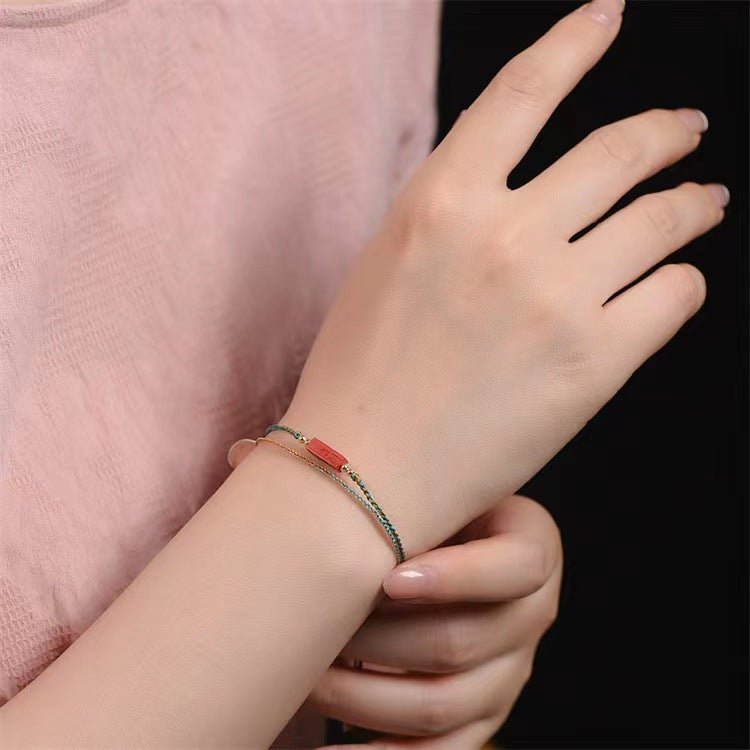 red string bracelet – double layered chinese style with wax seal charm – adjustable good luck bracelet for women - star8s