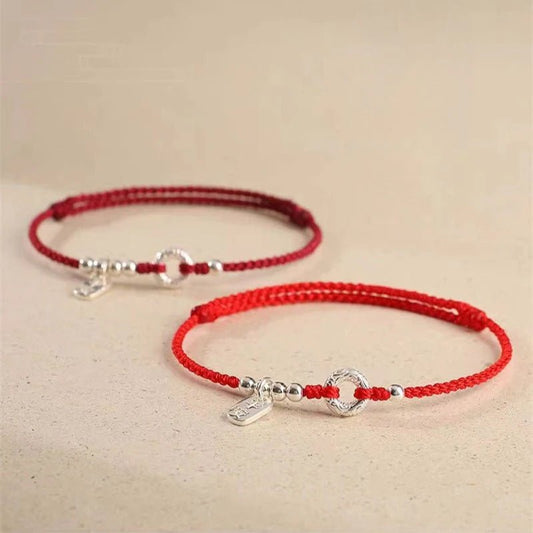 Red String Bracelet for Women – 925 Sterling Silver Handmade Adjustable Peace Lock Charm - STAR8S