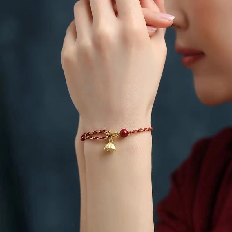 red string bracelet | handcrafted couple's bracelet with 925 silver lotus for good luck & protection - star8s