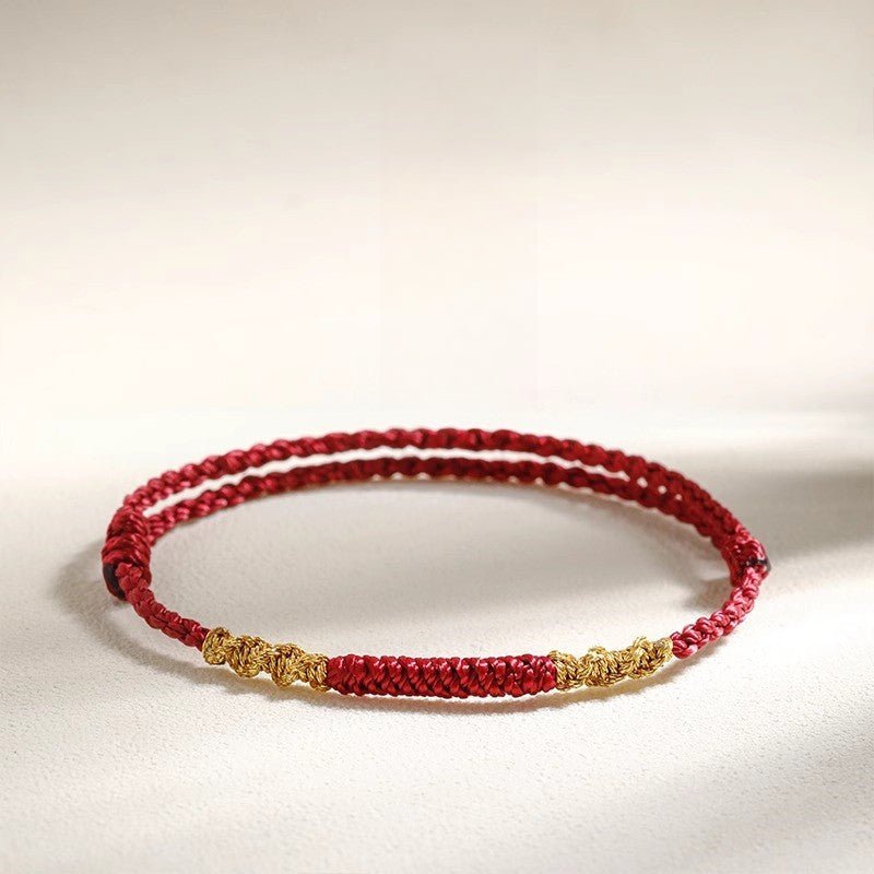 red string bracelet - handwoven dragon knot & vajra knot - couple’s gift, handmade, traditional lucky bracelet - star8s