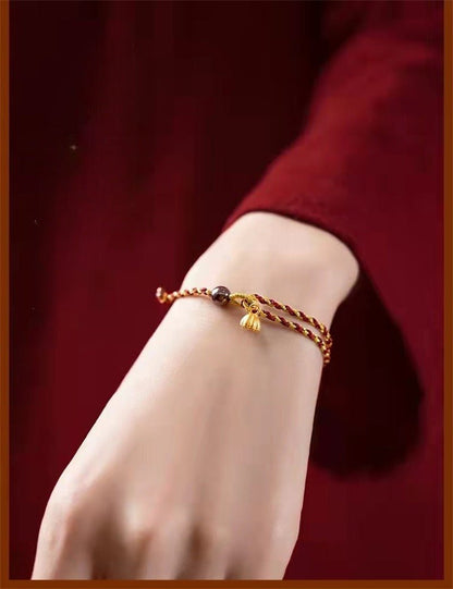 Red String Bracelet - Vermilion Lotus Pendant Braided Jewelry for Good Luck - STAR8S