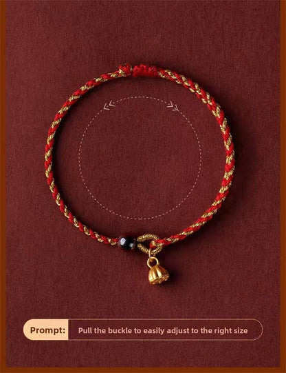 Red String Bracelet - Vermilion Lotus Pendant Braided Jewelry for Good Luck - STAR8S