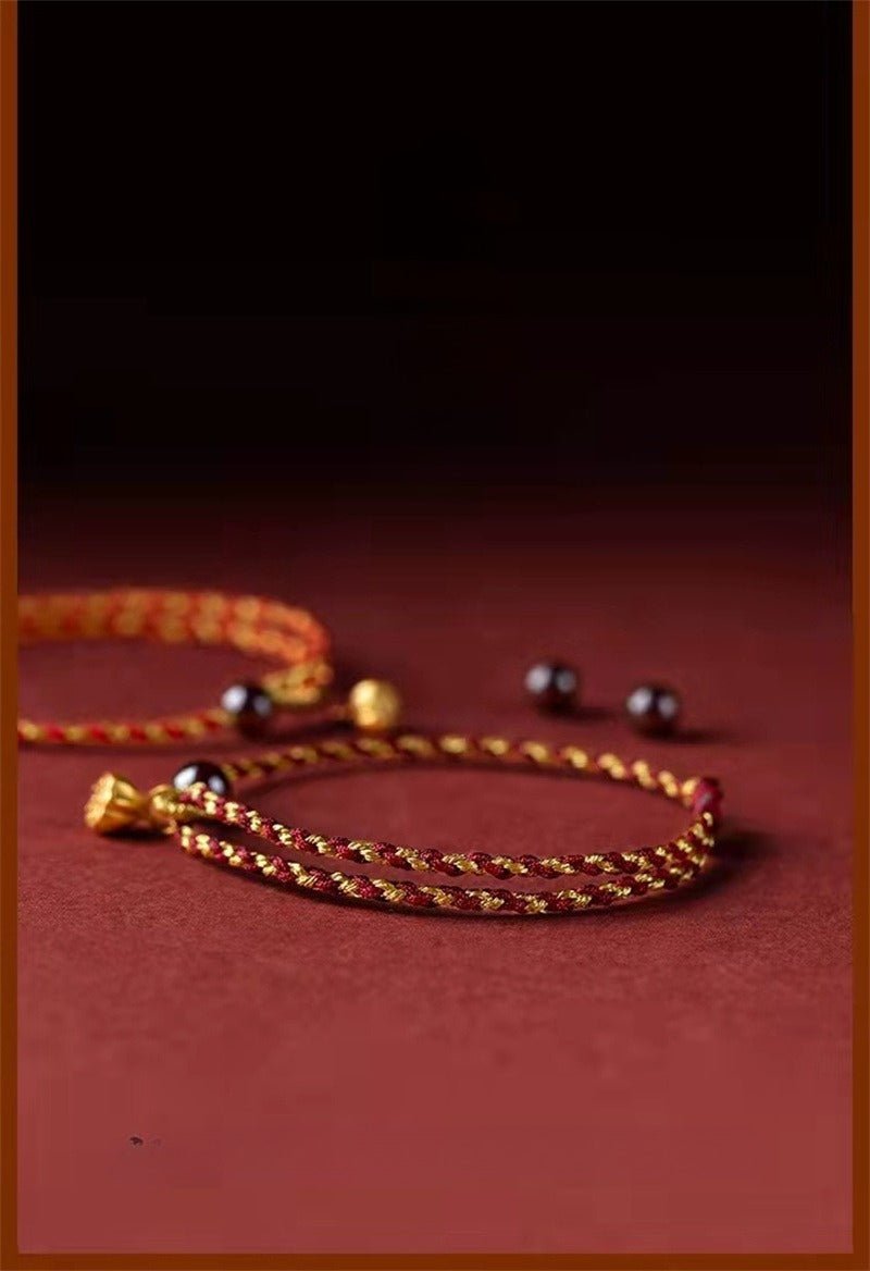 Red String Bracelet - Vermilion Lotus Pendant Braided Jewelry for Good Luck - STAR8S