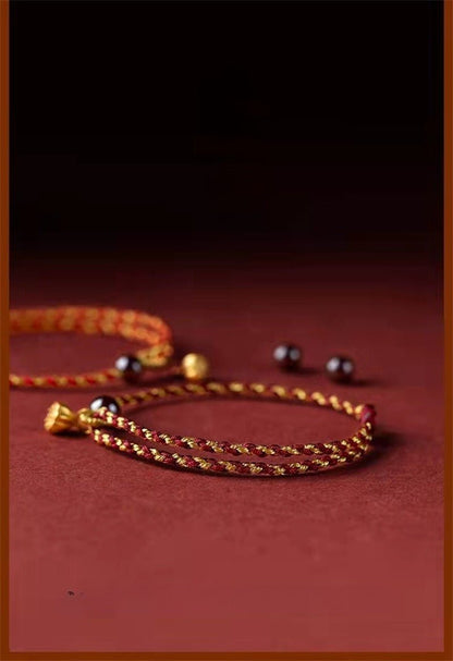 Red String Bracelet - Vermilion Lotus Pendant Braided Jewelry for Good Luck - STAR8S