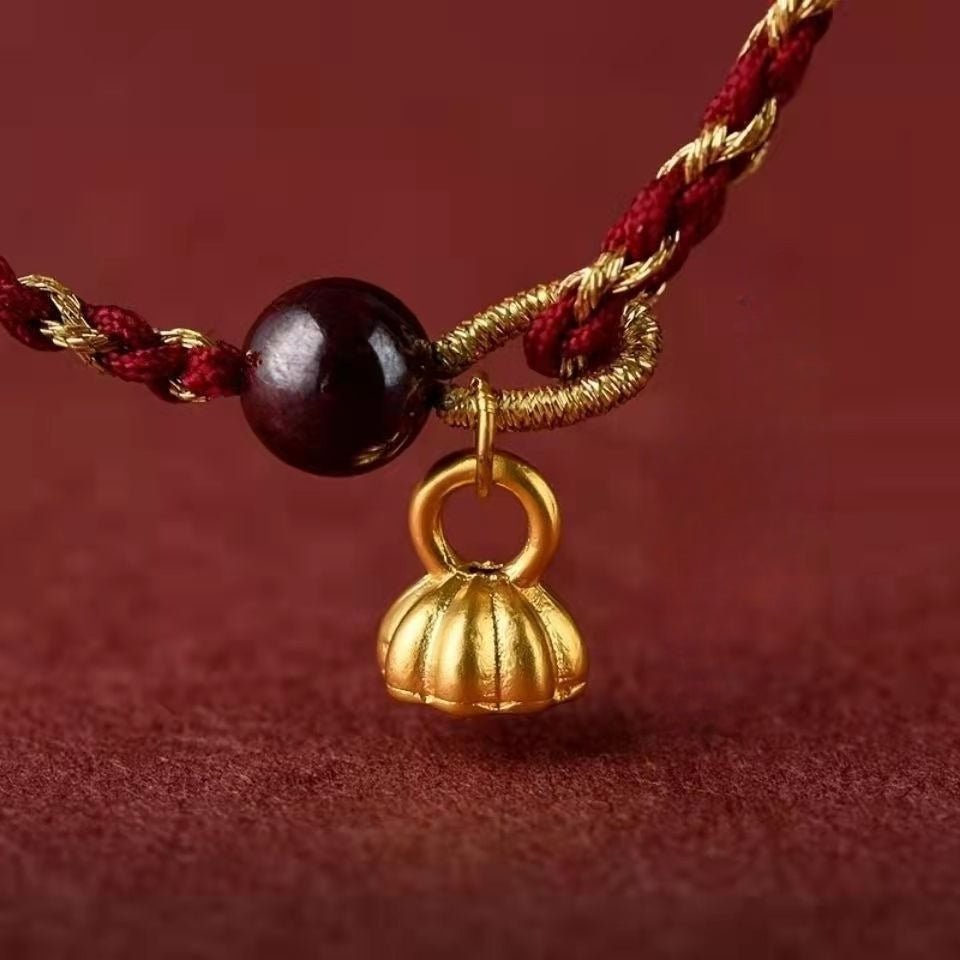 Red String Bracelet - Vermilion Lotus Pendant Braided Jewelry for Good Luck - STAR8S
