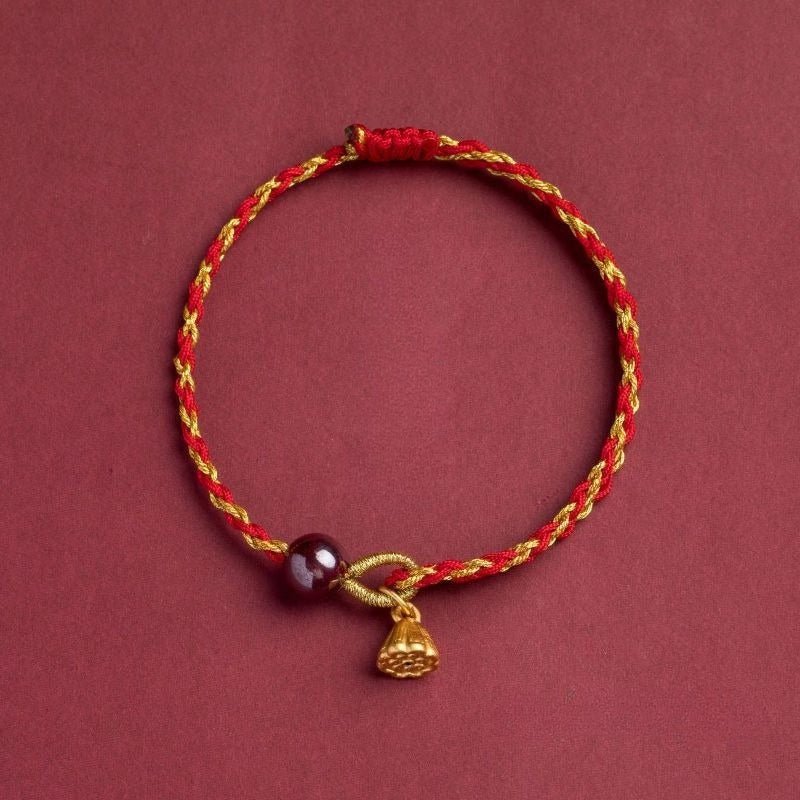 Red String Bracelet - Vermilion Lotus Pendant Braided Jewelry for Good Luck - STAR8S