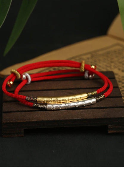 Red String Bracelet with 999 Silver and Gold Plated Charm – Adjustable Chinese Knot Weaving Bracelet for Women - STAR8S