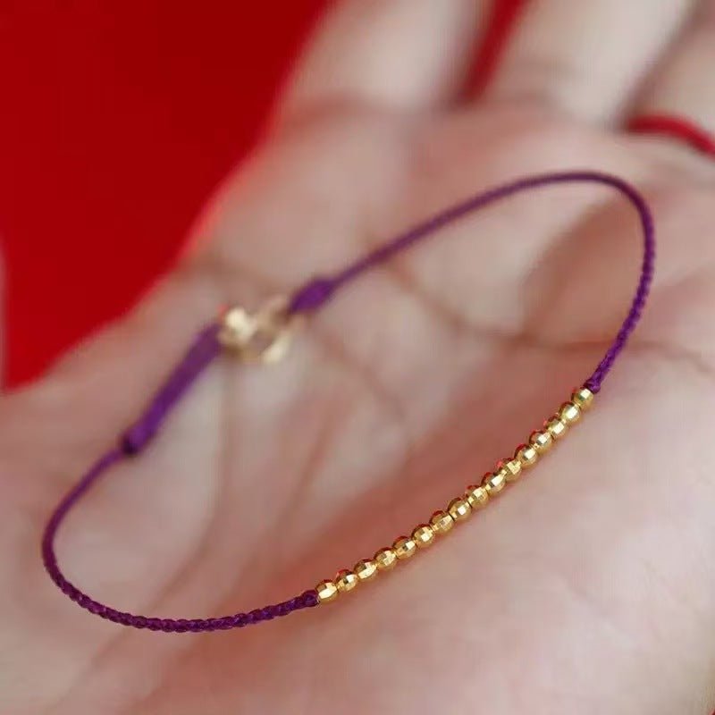 red string bracelet with gold beads | minimalist woven red cord bracelet for women | chic jewelry - star8s