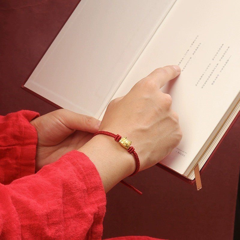 red string bracelet with gold dragon charm – adjustable handwoven bracelet for good luck & prosperity - star8s