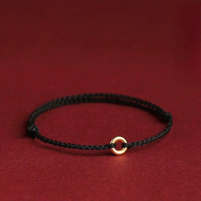 Red String Bracelet with Gold Ring - Adjustable Knot Bracelet for Protection and Good Fortune - STAR8S