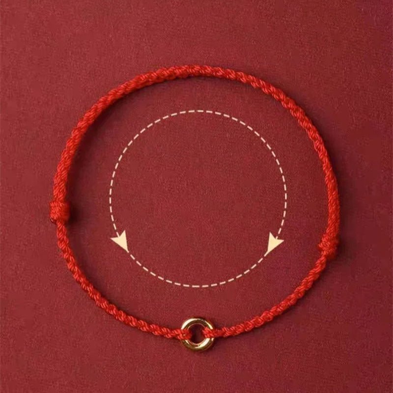 Red String Bracelet with Gold Ring - Adjustable Knot Bracelet for Protection and Good Fortune - STAR8S