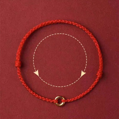 Red String Bracelet with Gold Ring - Adjustable Knot Bracelet for Protection and Good Fortune - STAR8S