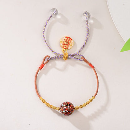 Red String Bracelet with Handcrafted Lacquer Beads – Adjustable Chinese Folk Art Jewelry for Women - STAR8S