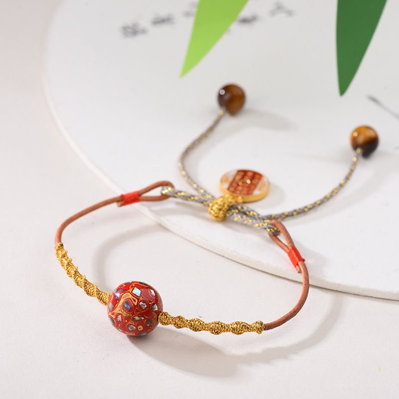Red String Bracelet with Handcrafted Lacquer Beads – Adjustable Chinese Folk Art Jewelry for Women - STAR8S