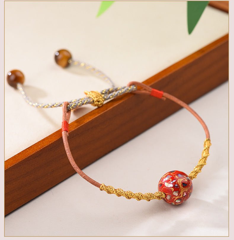 Red String Bracelet with Handcrafted Lacquer Beads – Adjustable Chinese Folk Art Jewelry for Women - STAR8S