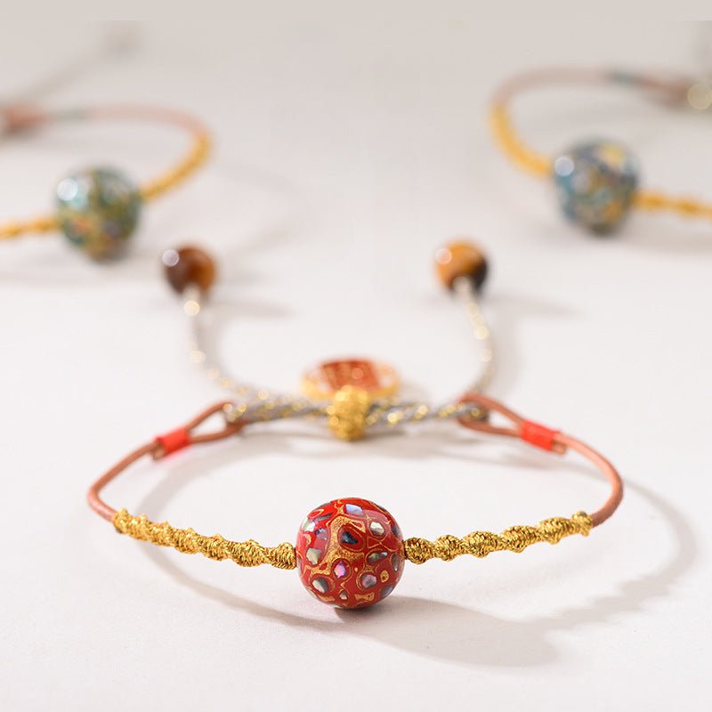 red string bracelet with handcrafted lacquer beads – adjustable chinese folk art jewelry for women - star8s