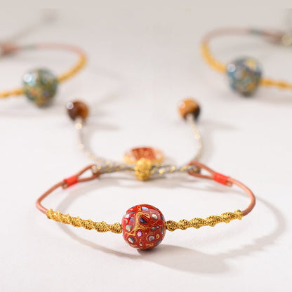 Red String Bracelet with Handcrafted Lacquer Beads – Adjustable Chinese Folk Art Jewelry for Women - STAR8S