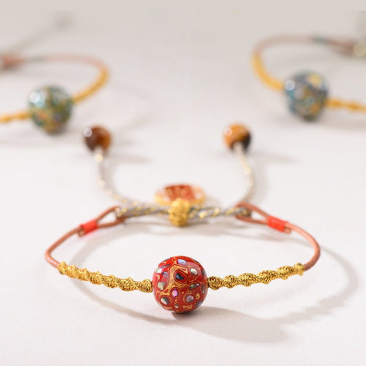 Red String Bracelet with Handcrafted Lacquer Beads – Adjustable Chinese Folk Art Jewelry for Women - STAR8S