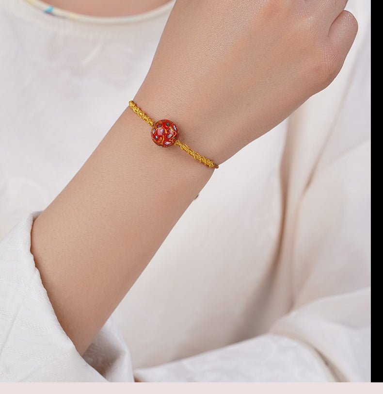Red String Bracelet with Handcrafted Lacquer Beads – Adjustable Chinese Folk Art Jewelry for Women - STAR8S