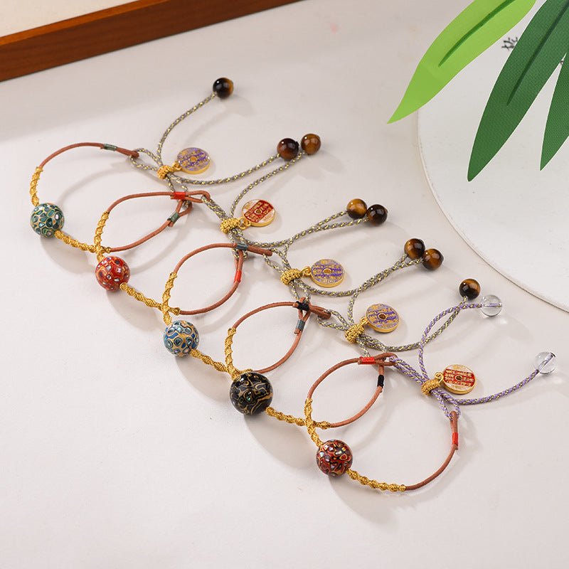 red string bracelet with handcrafted lacquer beads – adjustable chinese folk art jewelry for women - star8s