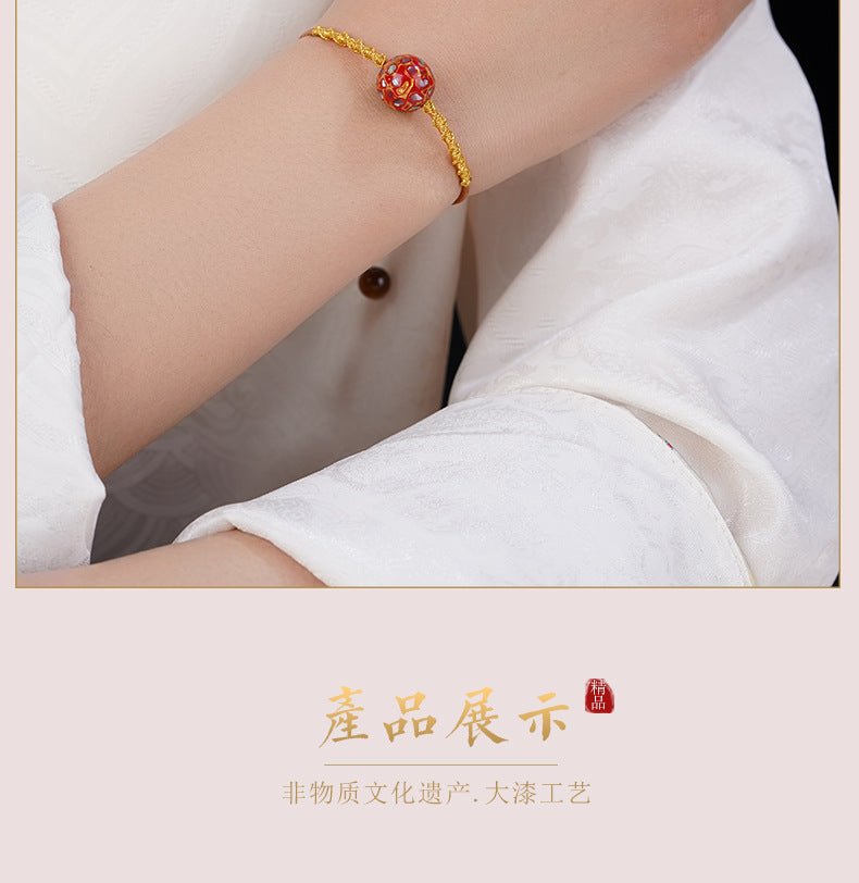 Red String Bracelet with Handcrafted Lacquer Beads – Adjustable Chinese Folk Art Jewelry for Women - STAR8S