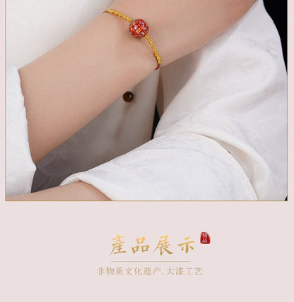 Red String Bracelet with Handcrafted Lacquer Beads – Adjustable Chinese Folk Art Jewelry for Women - STAR8S