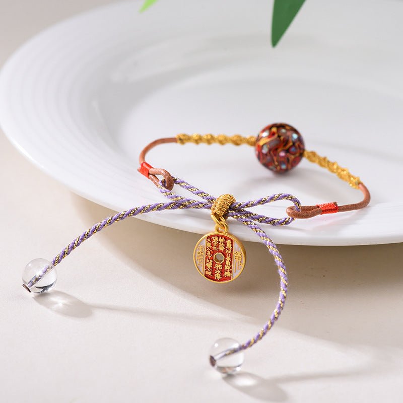Red String Bracelet with Handcrafted Lacquer Beads – Adjustable Chinese Folk Art Jewelry for Women - STAR8S