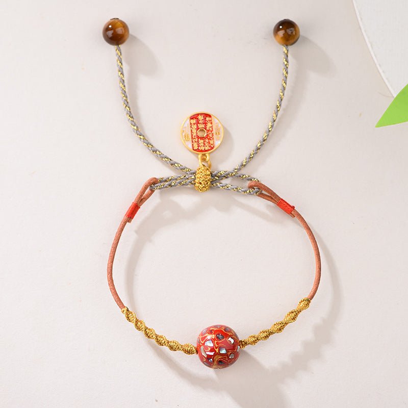 red string bracelet with handcrafted lacquer beads – adjustable chinese folk art jewelry for women - star8s