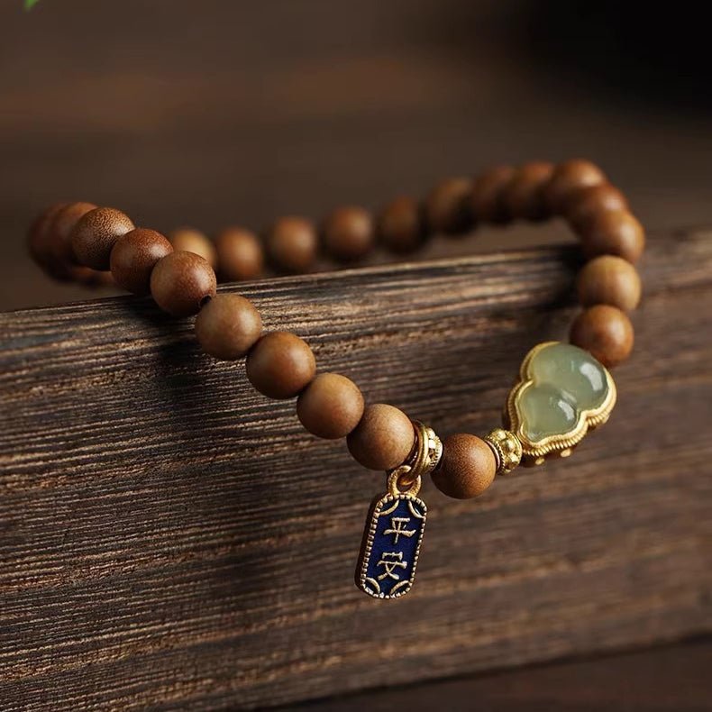 Red String Bracelet with Jade Gourd Pendant | Handcrafted Sandalwood & Hetian Jade - STAR8S