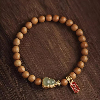 Red String Bracelet with Jade Gourd Pendant | Handcrafted Sandalwood & Hetian Jade - STAR8S