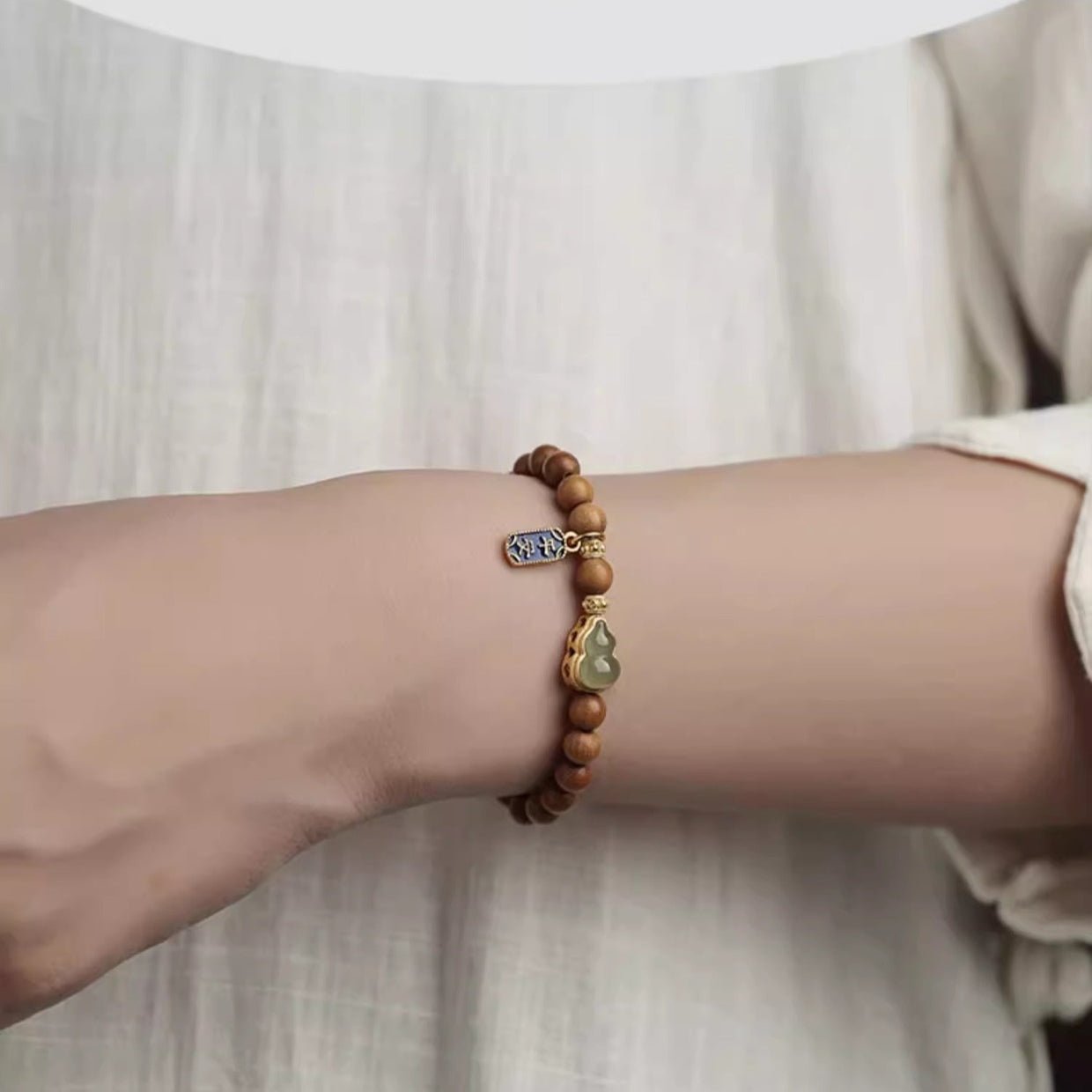 red string bracelet with jade gourd pendant | handcrafted sandalwood & hetian jade - star8s