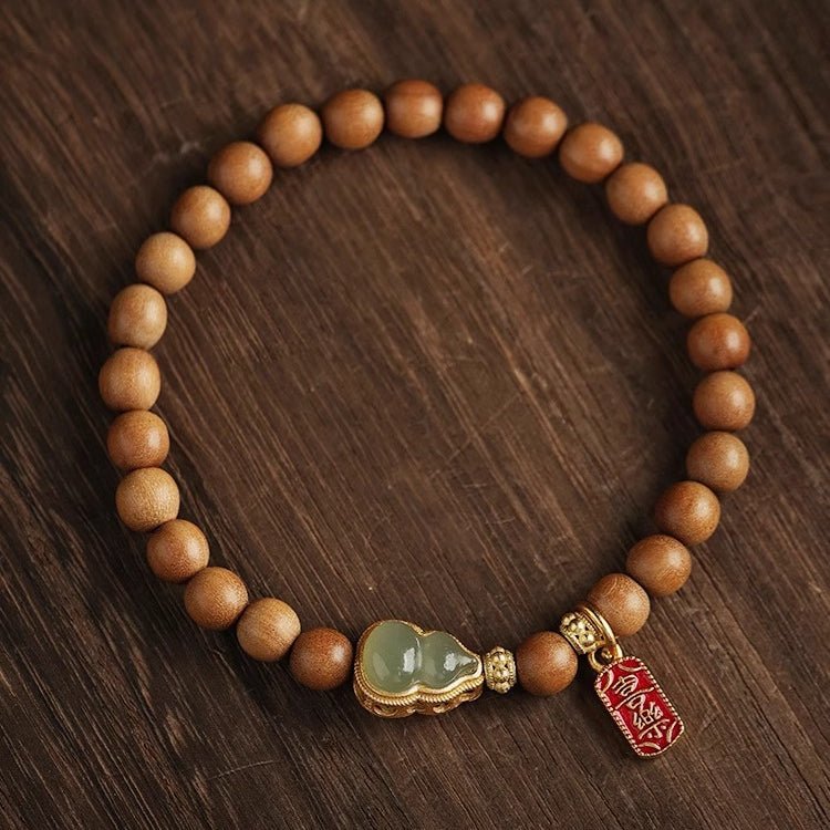 Red String Bracelet with Jade Gourd Pendant | Handcrafted Sandalwood & Hetian Jade - STAR8S