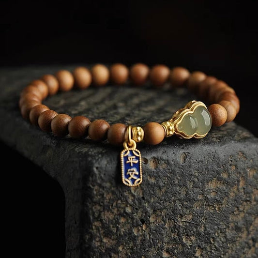 Red String Bracelet with Jade Gourd Pendant | Handcrafted Sandalwood & Hetian Jade - STAR8S